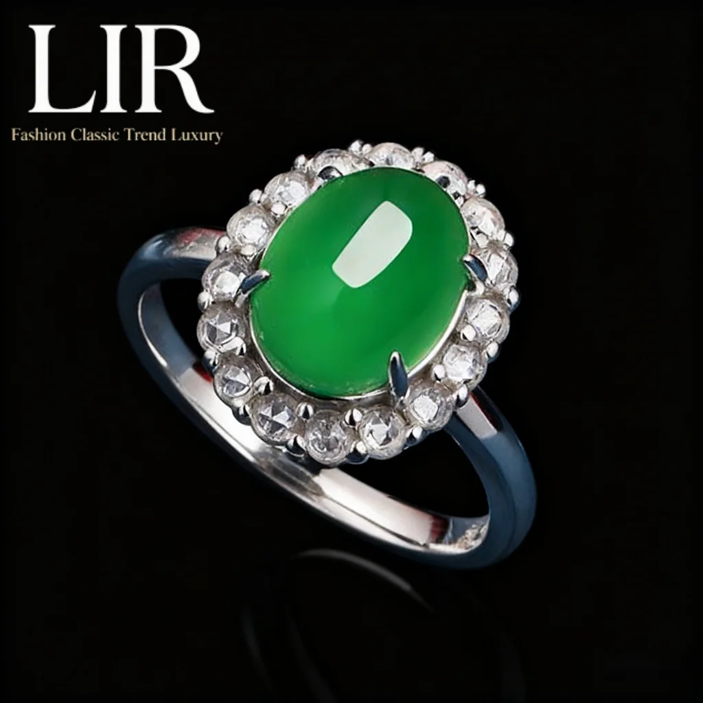 

Кольцо LIR Sparkly Premium с зеленым халцедоном: регулируемый роскошный кабошон для женщин — минималистский с сердцем