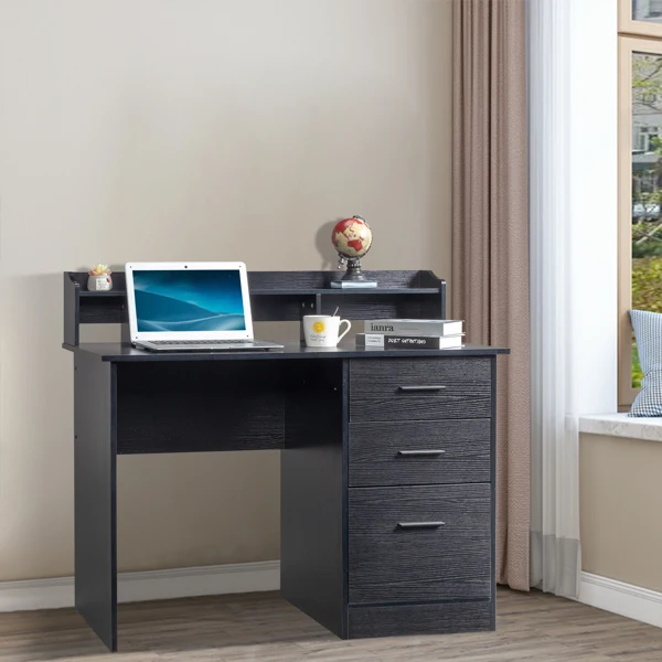 

ZK30 110*50*95cm Particleboard Paste Triamine Desktop Storage Layer Three Drawers Computer Desk Black Wood Grain