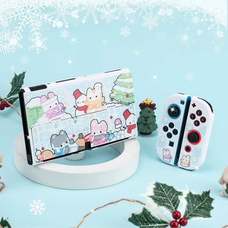 Cute Switch OLED Protective Case NS Game Accessories Funny Snow Rabbit Hard PC Cover for Nintendo Switch OLED Shell High Quality