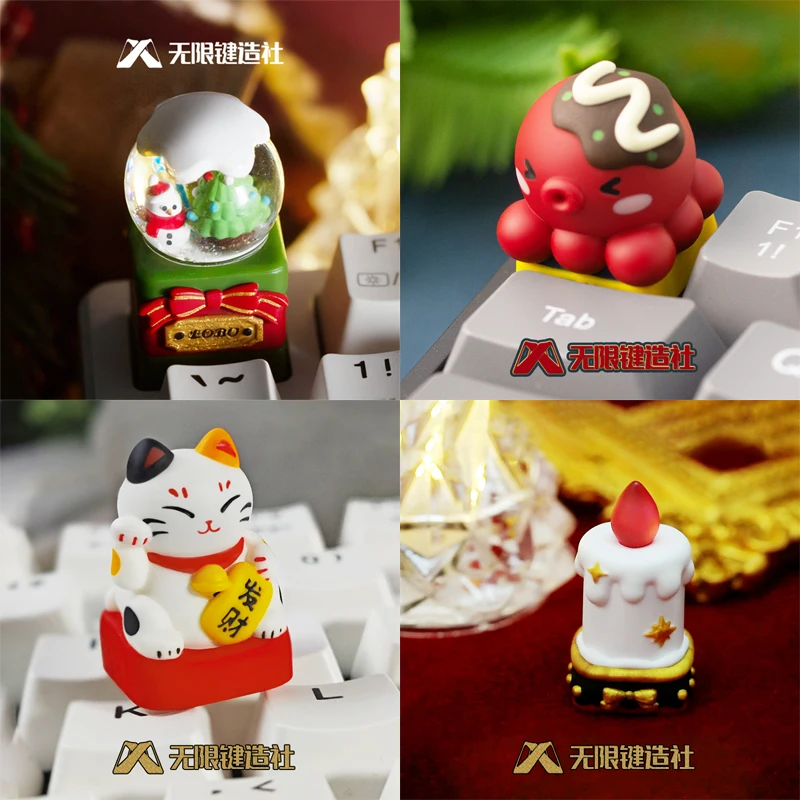 Cute Single Resin Keycap Cartoon Funny Office Worker Keyboard Desk Decor Kawaii Little Bear Esc Key Replacement Christmas Gifts
