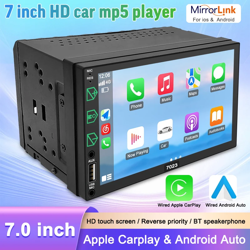 7 Inch 2 Din Car MP5 Multimedia Player Car Radio Player Wireless Carplay Android Auto USB Bluetooth FM Audio System Head Unit