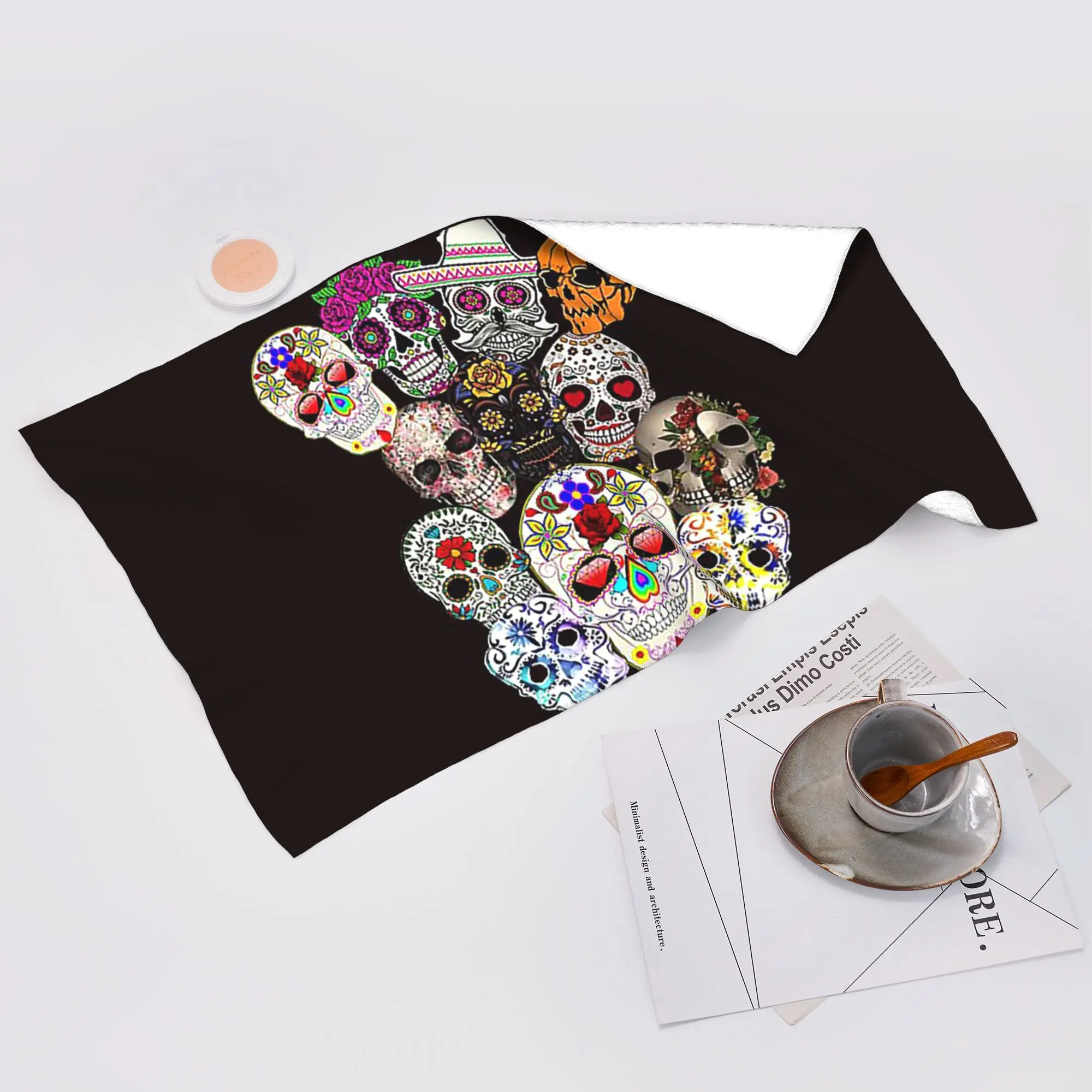 Custom Day of the Dead Art Mexican Sugar Skull Soft Face Towel Quick Dry Pool Bath Cotton Towels Absorbent Quick