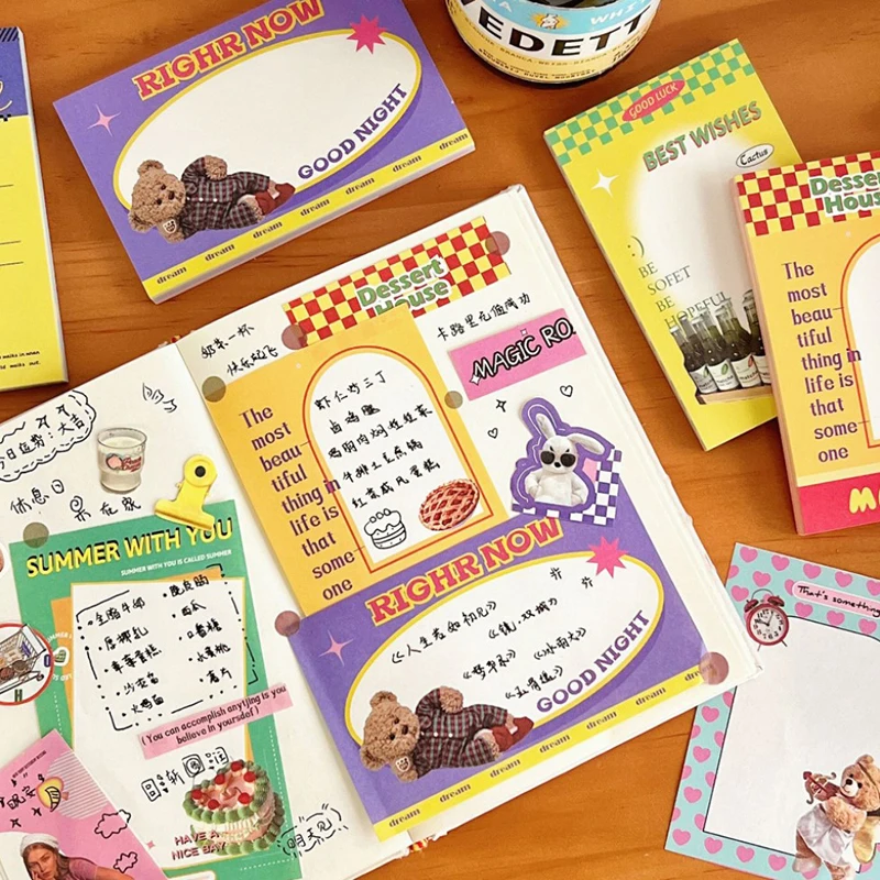 160 Sheets Korean ins Retro Bear Memo Pad Cute Stationery N Times Sticky Notes Portable Notepad School Office Supply