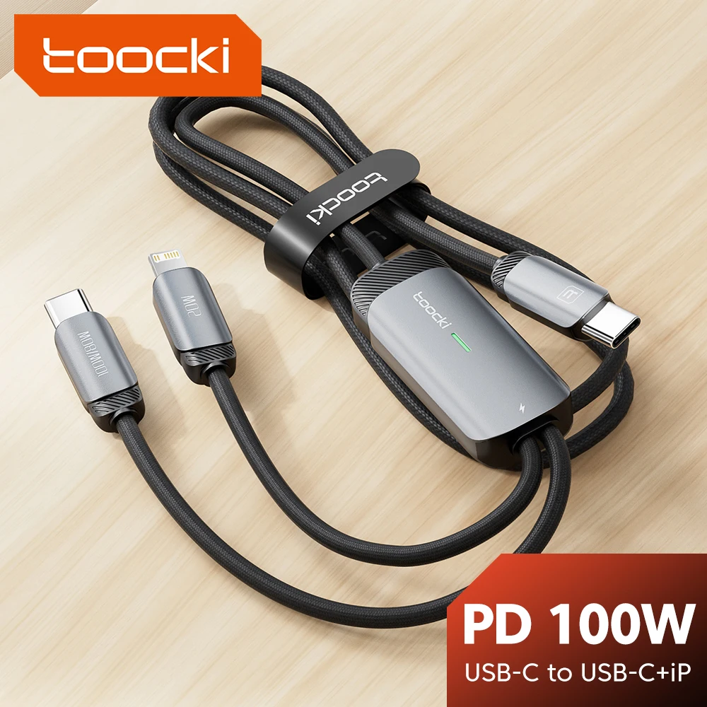 

USB-кабель Toocki, 2 в 1, 100 Вт, для быстрой зарядки