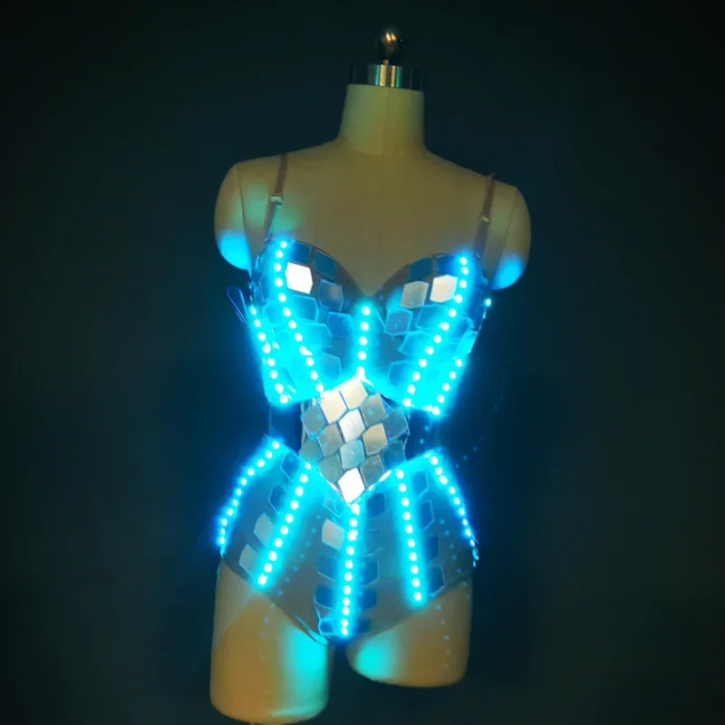 LED Costume Women Luminous Show Party Dance Rave Outfit Robot Cosplay Futuristic Light Up Clothing Gogo Dancer Fancy Wear