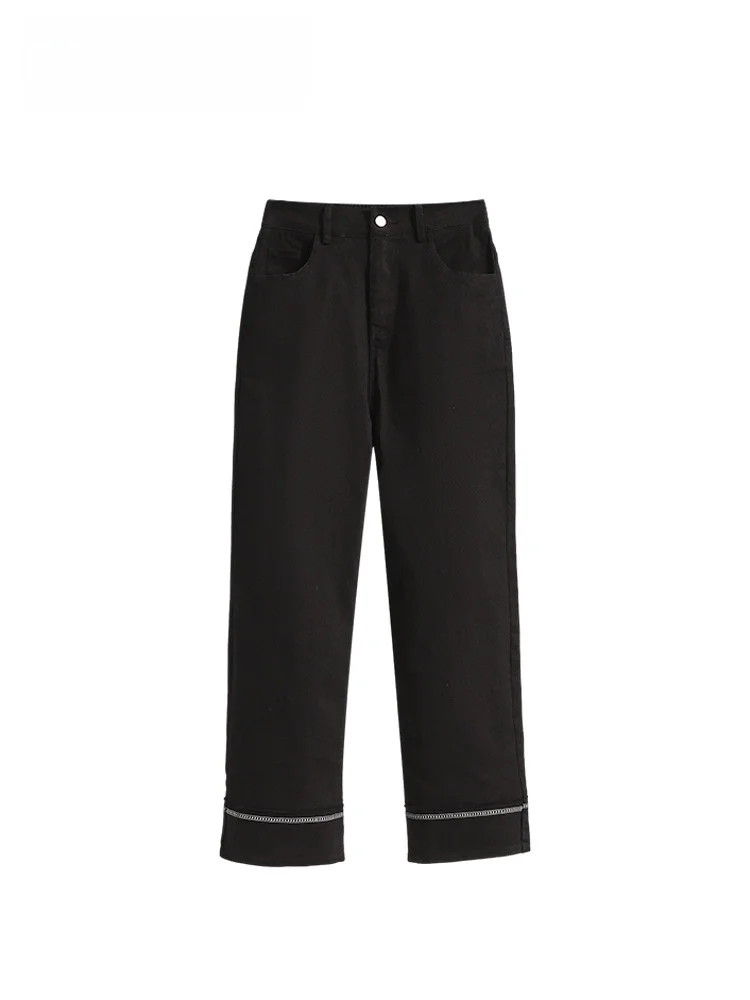 

Джинсы с высокой талией и прямым кроем для женщин, повседневные, универсальные, больших размеров, модные, новинка весны, из смеси хлопка и полиэстера