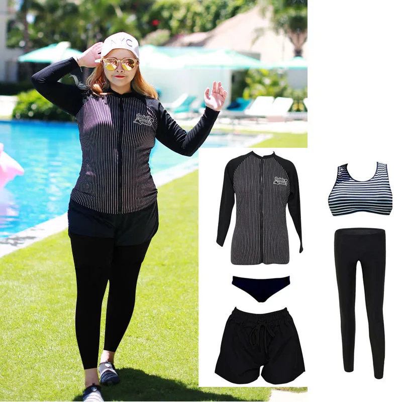 

Women’s Plus Size Long Sleeve Rash Guard 5pcs/set Swim Shirt and Pants Tankini Sun Protection Rashguards Sunsuit Wetsuit Bathing