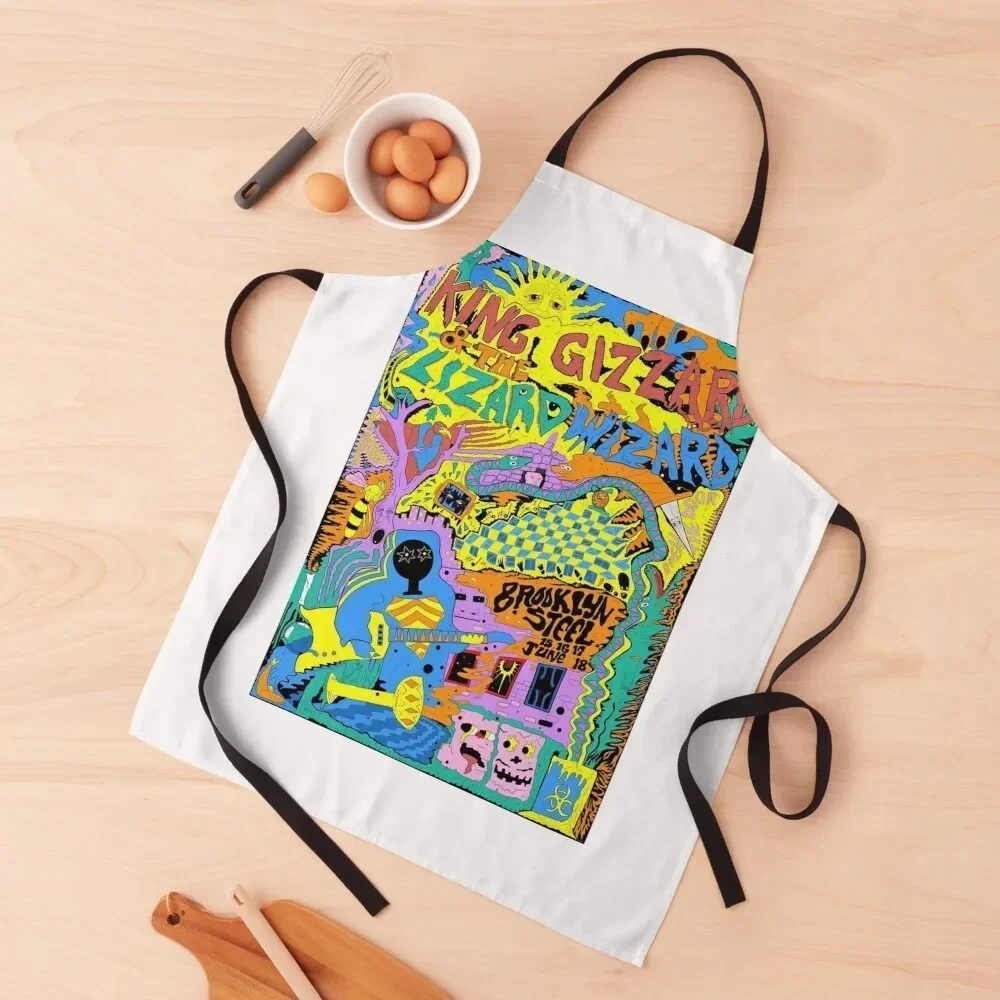 

King Gizzard and the Lizard Wizard Brooklyn Gig Poster Apron Chef Uniform Woman Kitchen For Men chef for man with pockets Apron