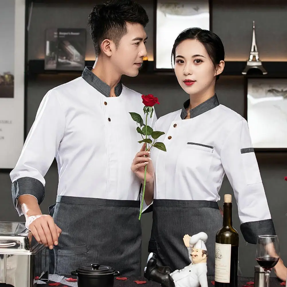 Trendy Unisex Adult Kitchen Chef Coat Anti-pilling Chef Shirt Bakery Cook Coat Unisex Kitchen Uniform Pastry Clothes