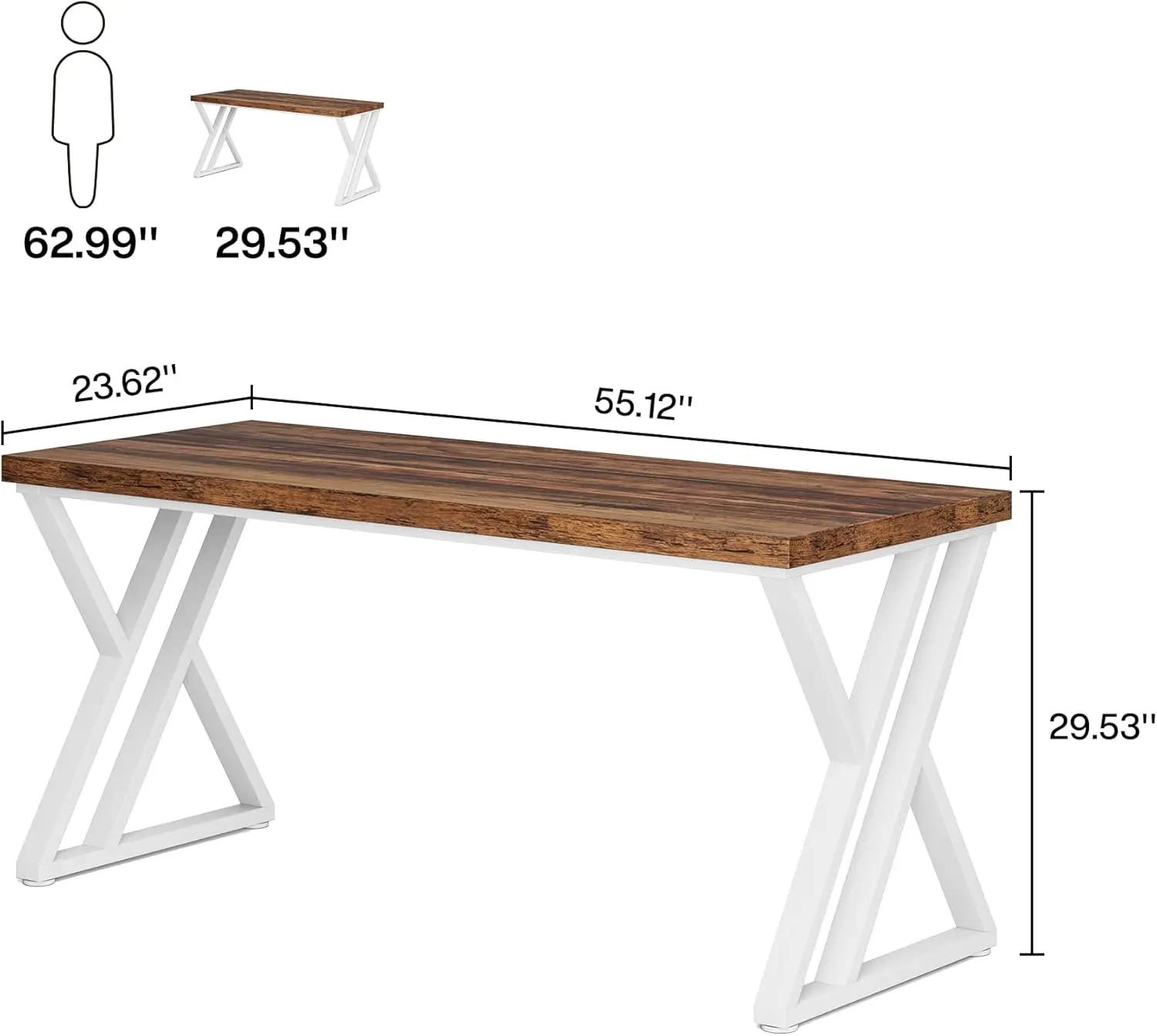 Tribesigns Writing Computer 55 Inch Heavy Duty Study Desk Z-Shaped Metal Leg Modern Simple Home Office Walnut/White