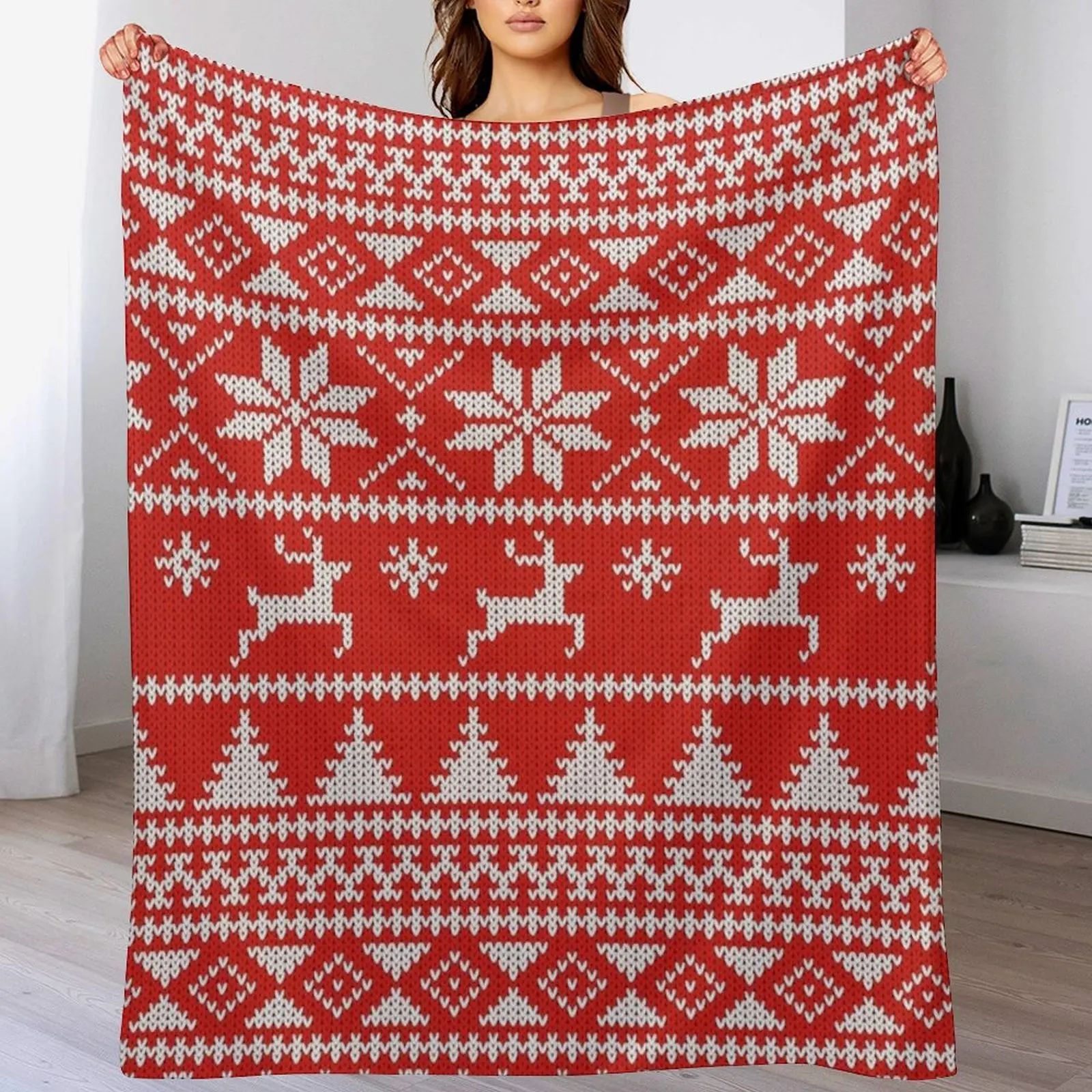 Fair Isle Christmas Throw Blanket Plush Decorative Sofa Retros Beach Blankets