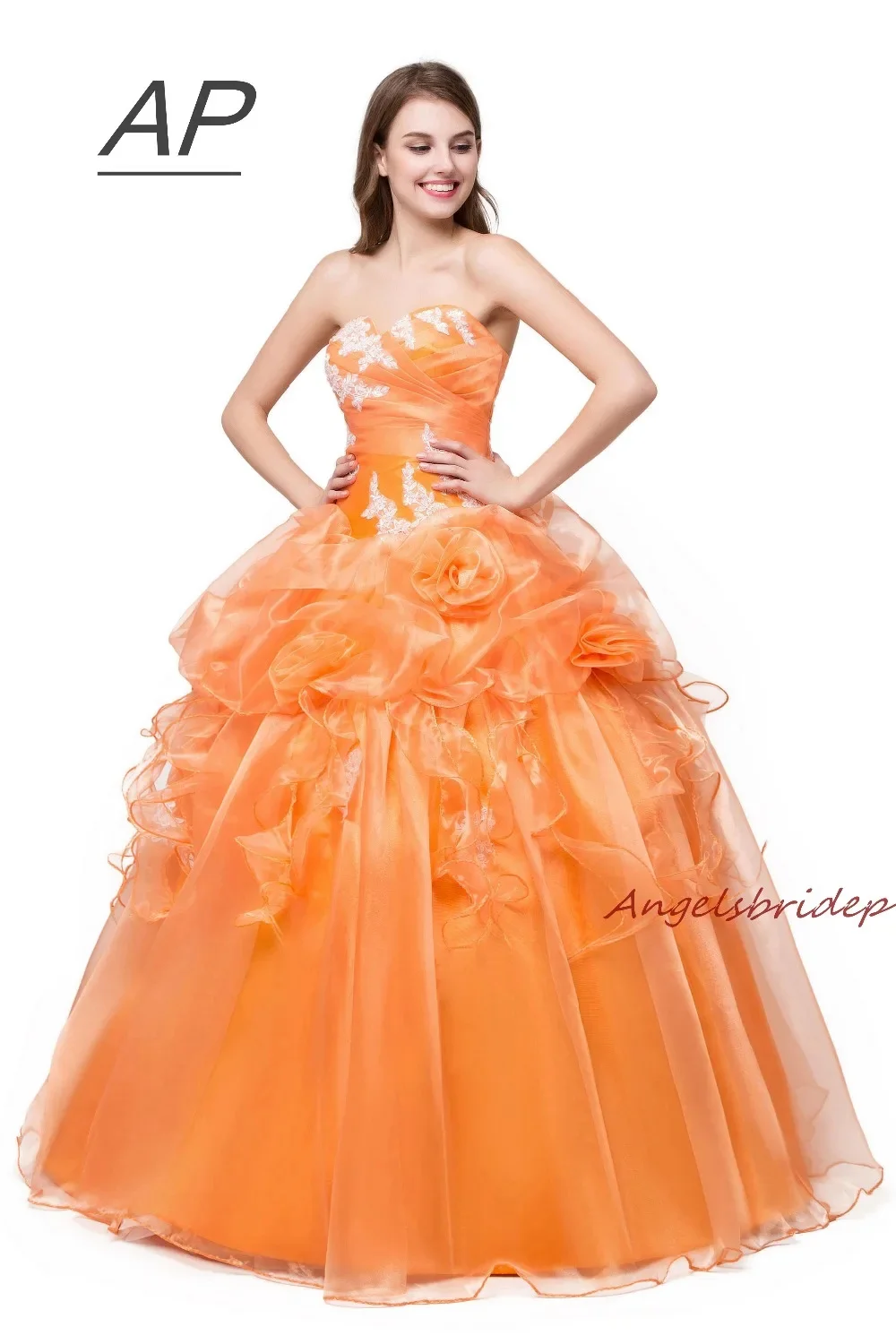 

Organza Orange Yellow Vestidos De Quinceanera Dresses For 15 Party Sweetheart Applique Formal Vestido 15 Anos Debutante Gowns