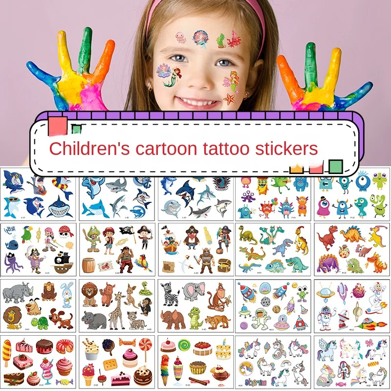 A pack of 12 children's cartoon butterfly shark tattoo stickers mermaid fun and funny Halloween disposable temporary tattoo