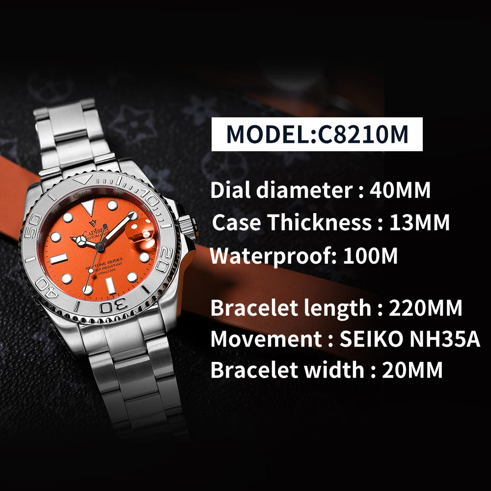 CADISEN 2023 New 40mm Men Luxury Automatic Mechanical Watches Men BGW9 NH35A Stainless Steel Waterproof Watch Relogio Masculino