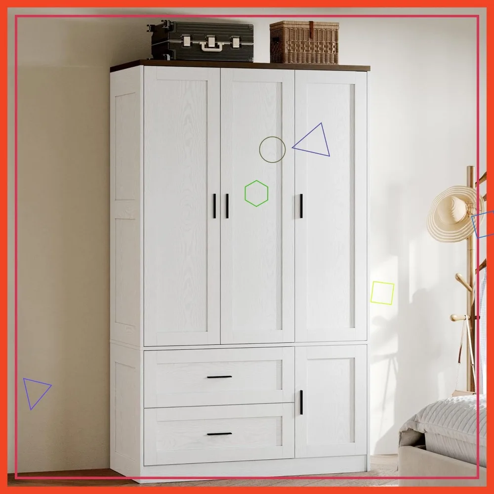 179 cm Hoher Kleiderschrank mit 3 Türen, Kleiderstange, Schubladen, Verstellbaren Regalen - Moderner Schlafzimmer-Aufbewahrungsschrank