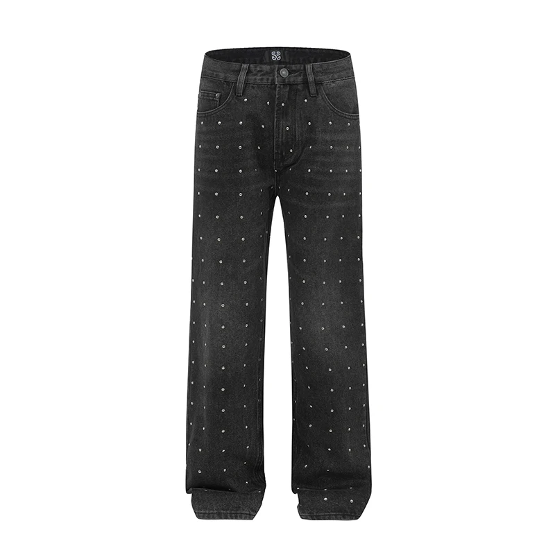 Jean Droit Ample pour Homme et Femme, Pantalon Personnalisé, Haut de Gamme, Noir, avec Diamant