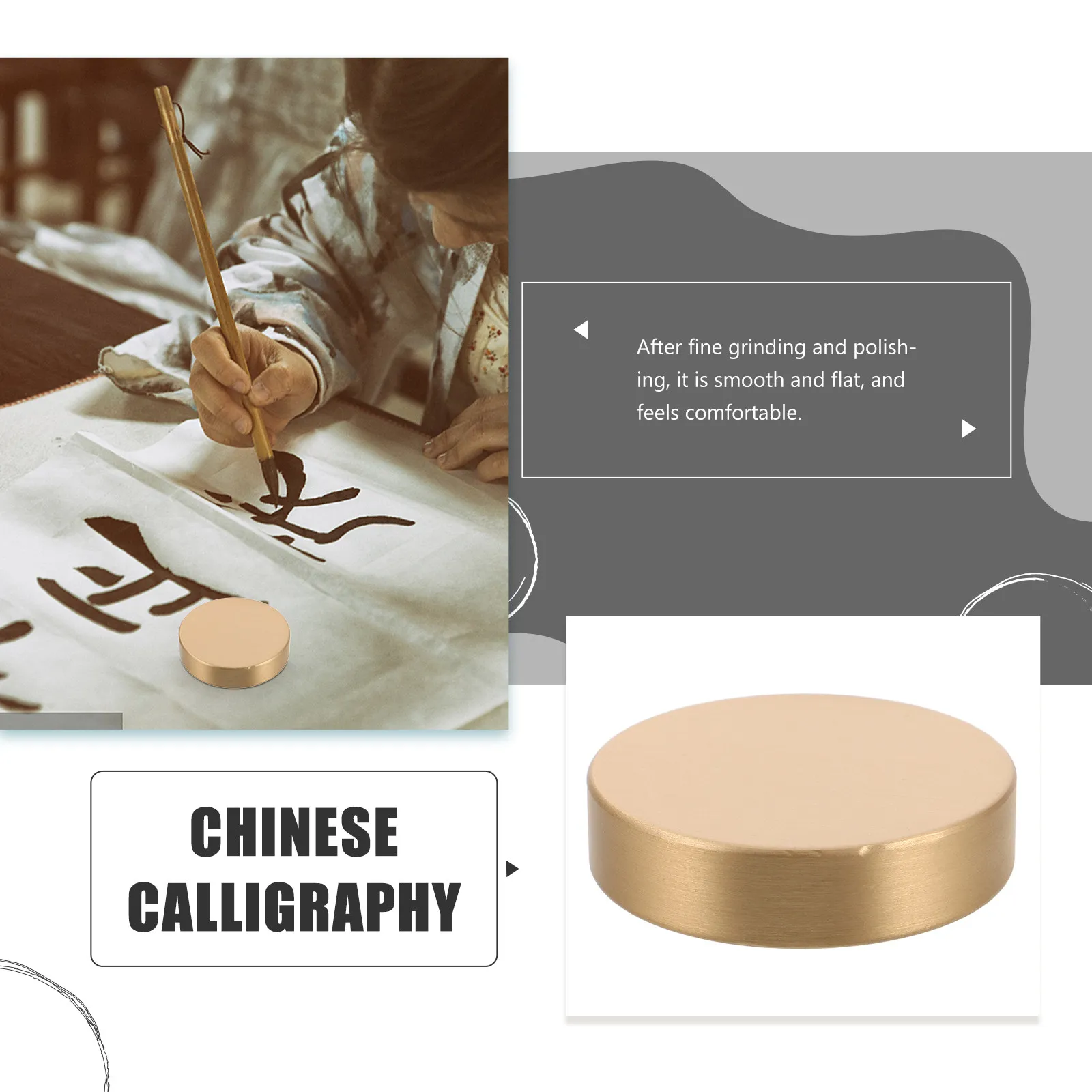 

Round Brass Paperweight Finish Heavy Metal Desk Weight for Chinese Calligraphy Practice Office Home Study Decorative