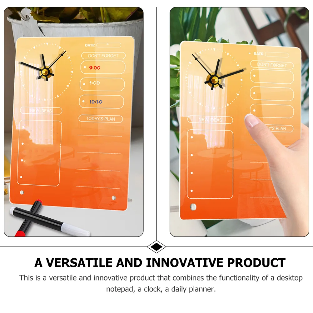 1Set Acrylic Planner Board Desktop Erase Board with Clock Multi-Functional Office Memo Whiteboard for Notes and Schedule