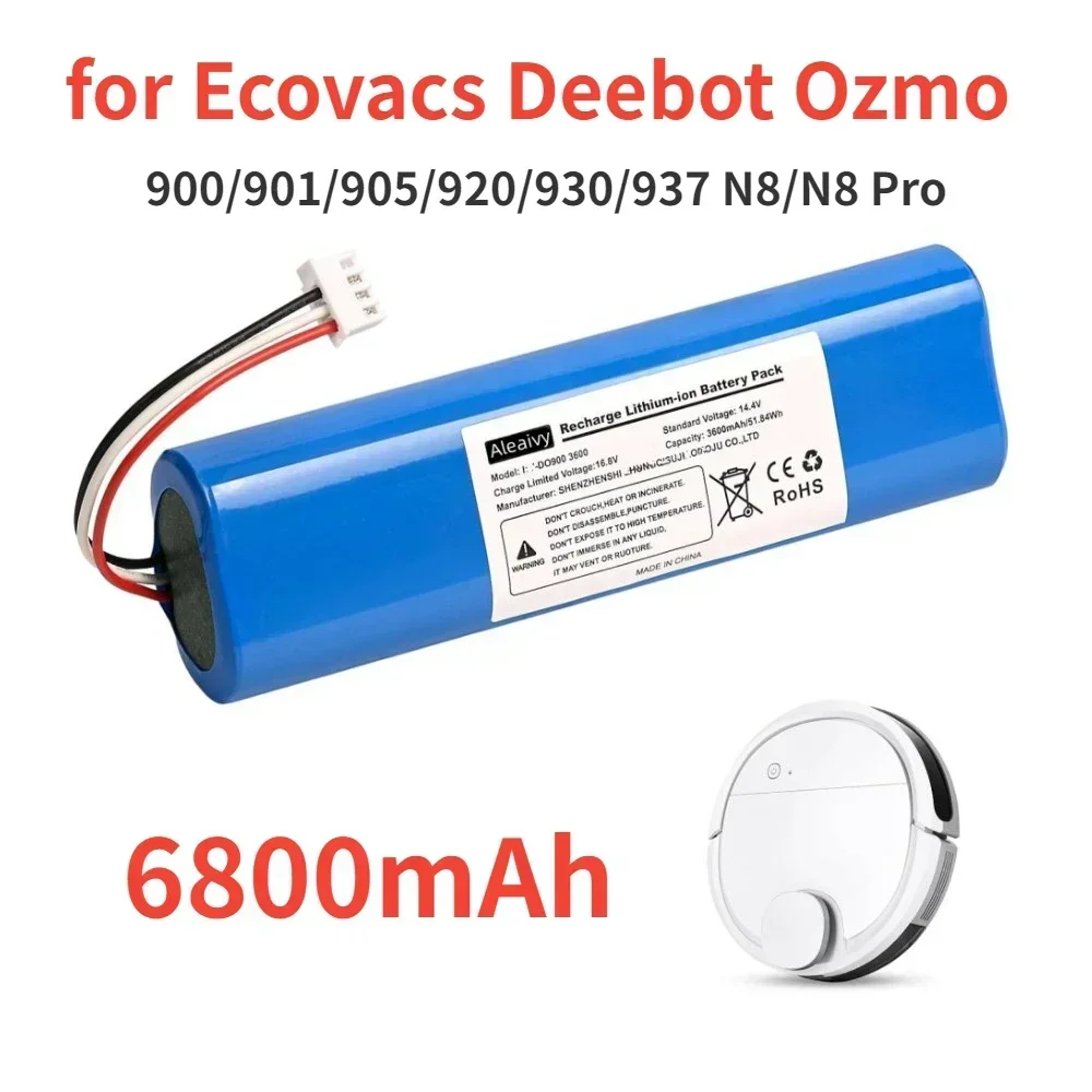 Batería de repuesto de 6800mAh para Ecovacs Deebot Ozmo 900,901,905,920,930,937,N8,N8 Pro Li-ion 14,4 V batería de Robot aspirador