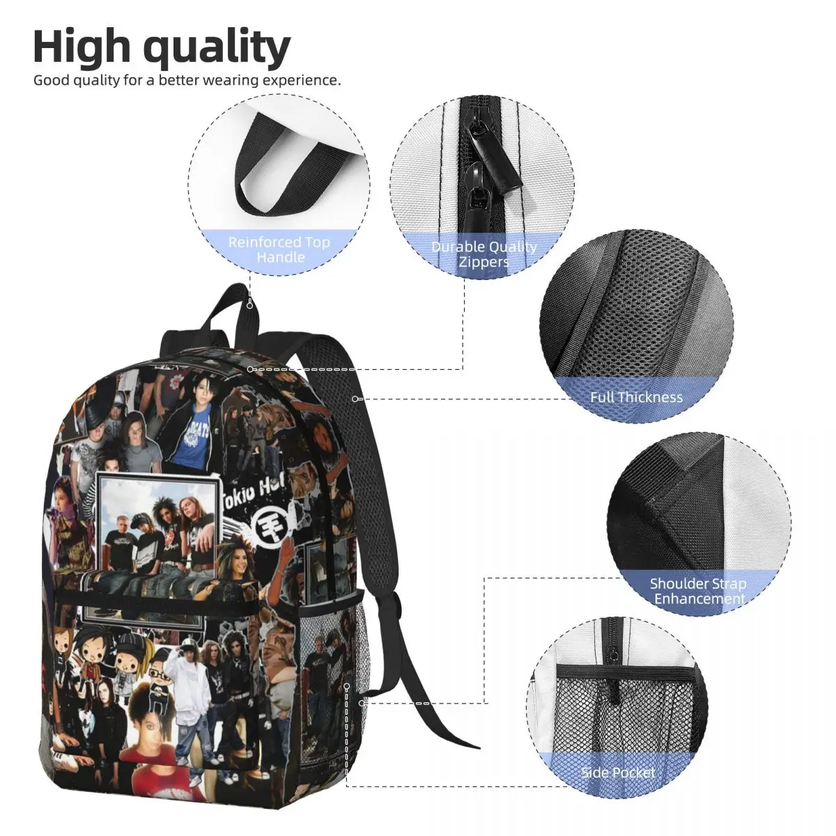 Tokio Hotel Emblem Backpack Daypack Large Capacity Children BookBag School Bag Shoulder Bags for Men Women