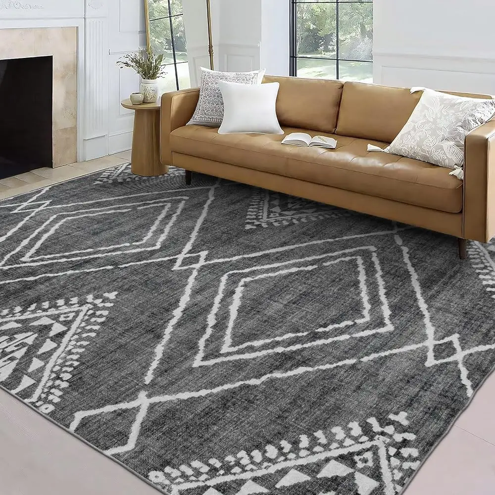 

Machine Washable Area Rug - Living Room Bedroom Bathroom Kitchen Entryway Office - Padded Low Pile Stain Resistant Premium -