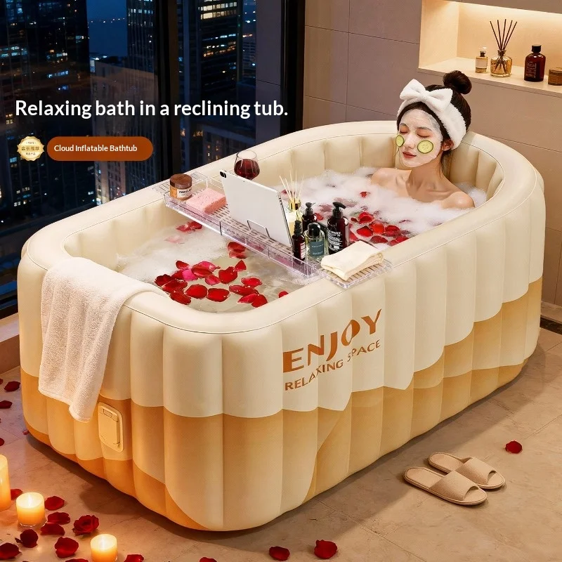 Thickened PVC Inflatable Outdoor Portable Hot Tub Adult Kids Foldable Soaking Bath Spa One Button Inflation Swimming Tub