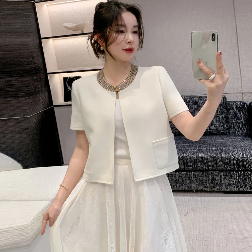 

Handmade Pearl Button ort Sve Woolen Jaet Light Gold Ele Double ket Ladylike Coat for Women Summer 2025