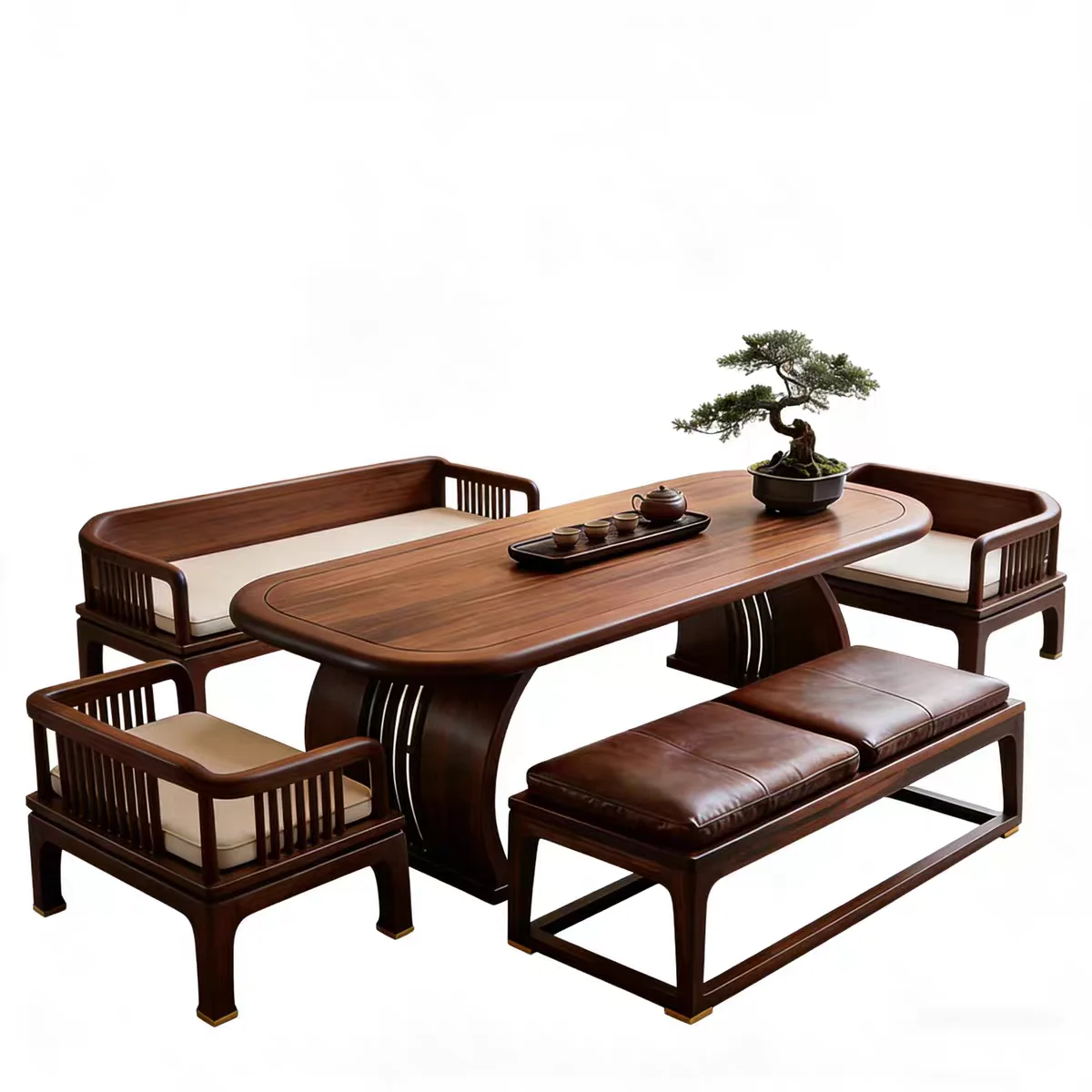 #New Chinese Tea Table Set Modern Simple Living Room Furniture Black Walnut Wood