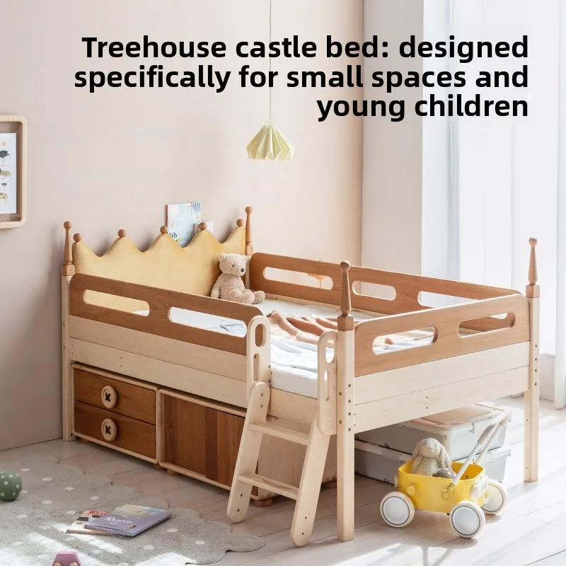Tree house castle bed, crown design shelf, small apartment bed, multi-functional storage under the bed