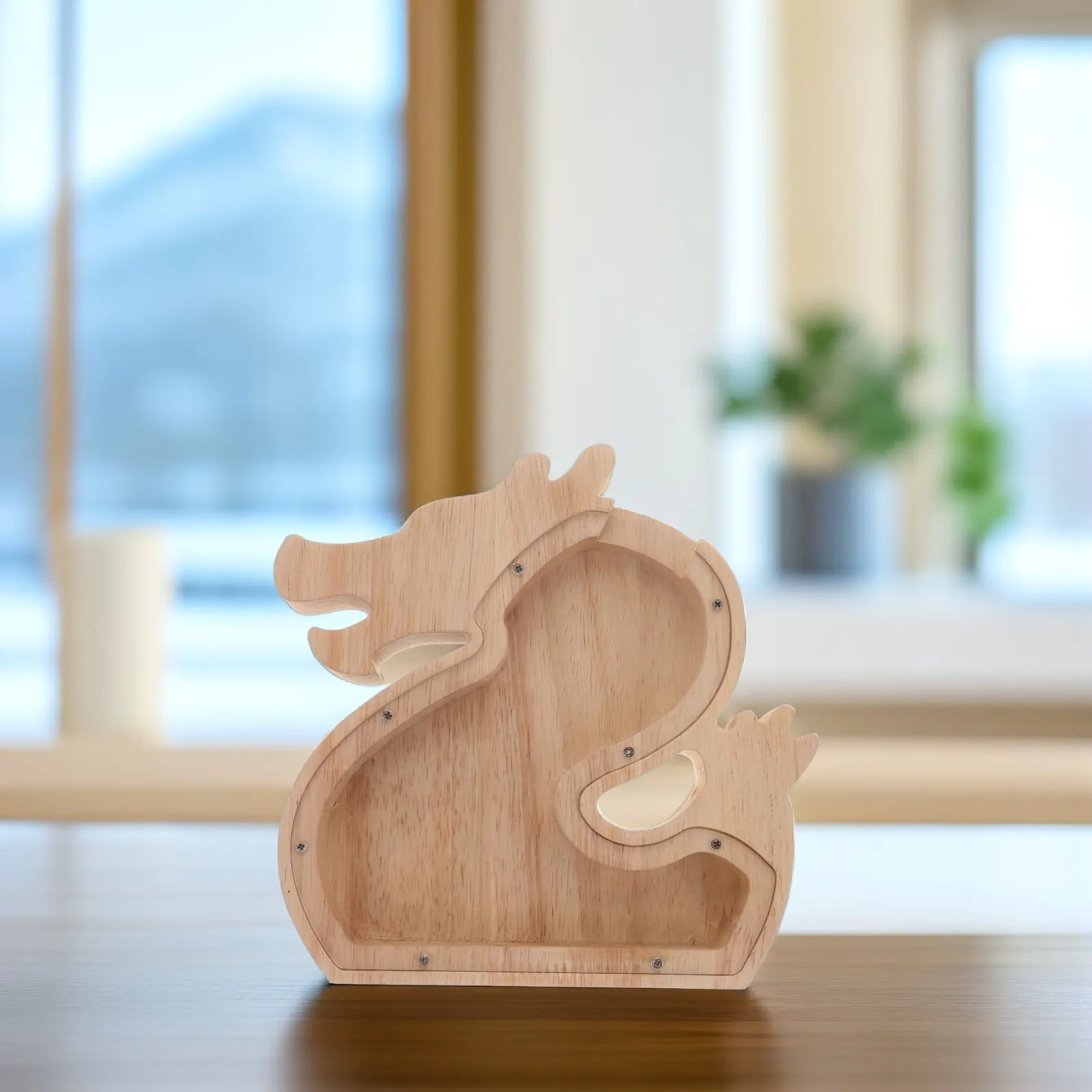 

Wooden Dragon Shape Piggy Bank Kids Money Bank Clear Viewing Window Animal Design Children Savings Box Fun Financial Habits Gift