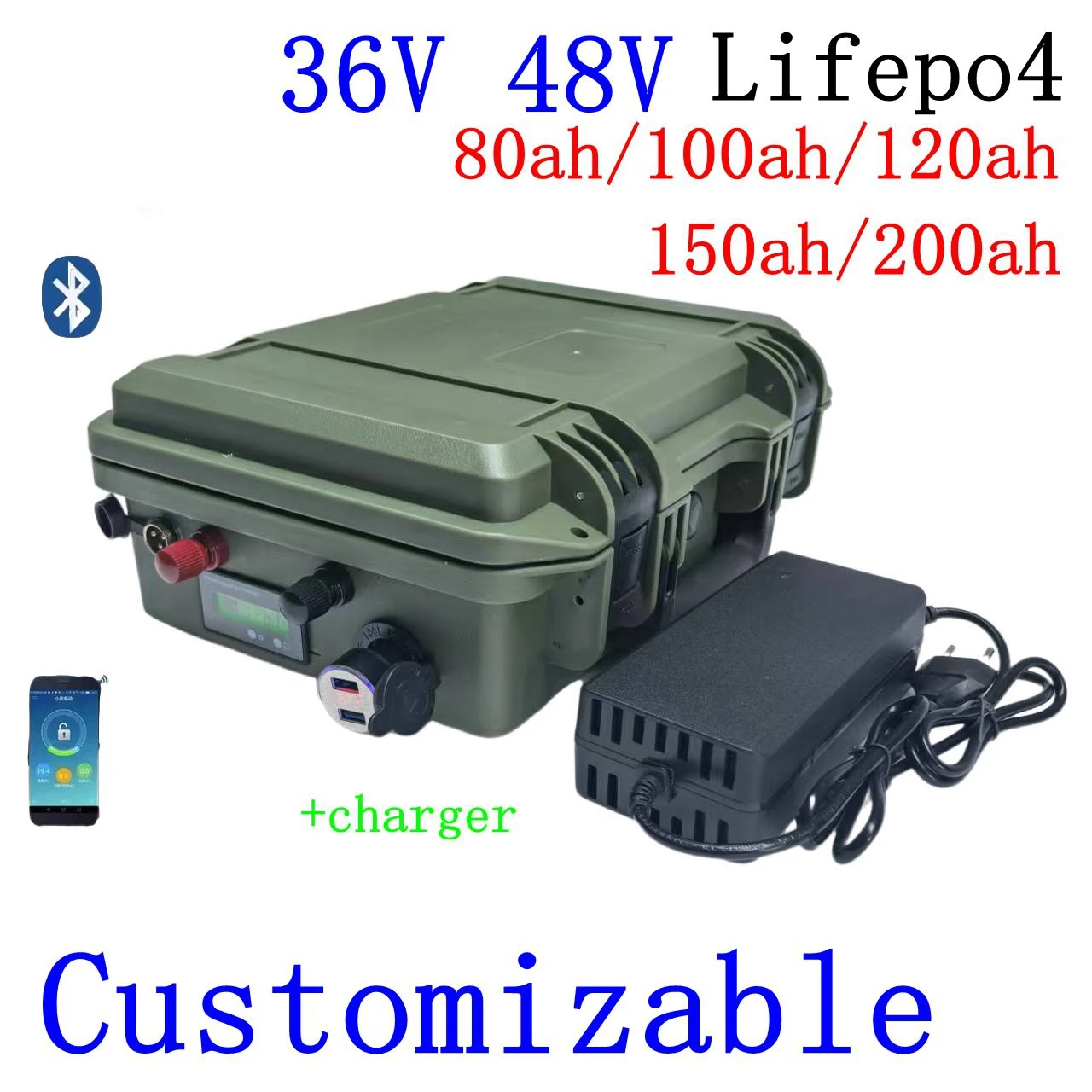 

LH-Batterie Lithium LiFePO4 Étanche, 36V, 100Ah, 200Ah, 48V, 150Ah, avec Bluetooth, pour Tricycle, Voiturette de Golf 5000W,