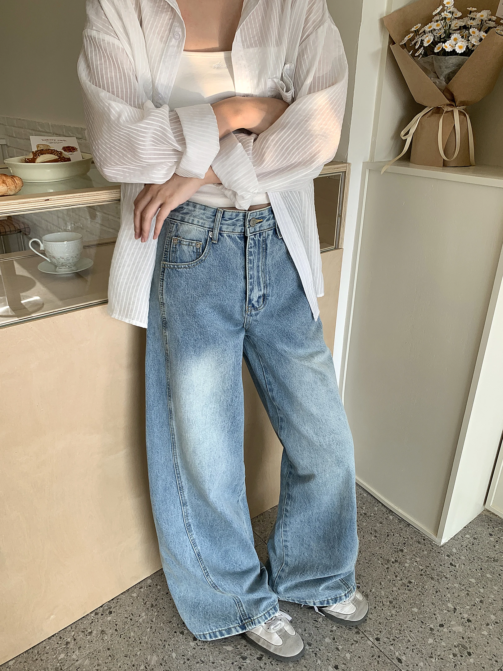 

Джинсы Waed Original: Свободные, повседневные, прямые, стройнящие женские джинсы из хлопка на весну-лето-осень, универсальные, с завышенной талией