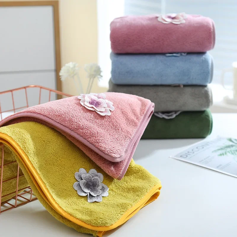 

1Pc 35x75cm 3D Flower Embroidered Hand Towel Coral Fleece Home Bathroom Lady Washcloth Wedding Party Gift