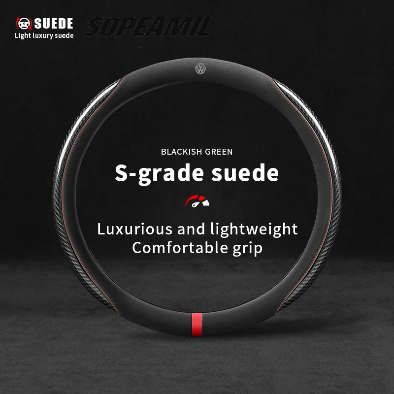 

Volkswagen R Magotan Jetta Passat Golf 5 GTI Beetle Tiguan Touareg Polo T-ROC Touran Автомобильный чехол на руль из углеродного волокна и замши