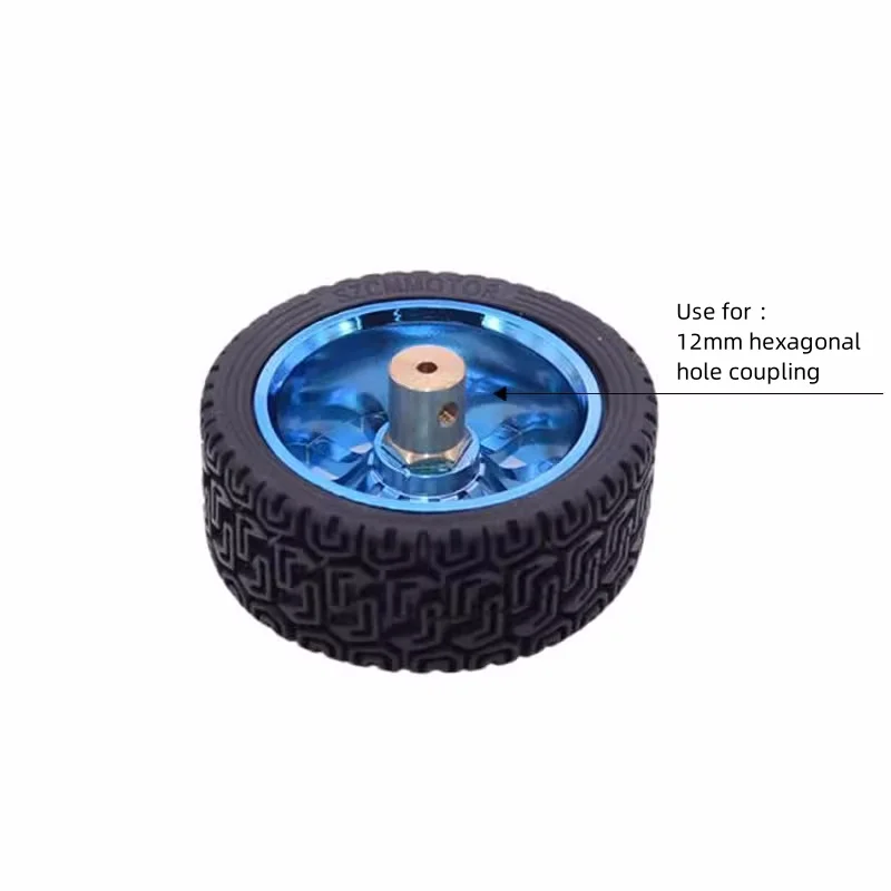 65/85/130mm Rubber Tire Hexagonal Holes Fixed Smart Car Robot Wheels Large Friction