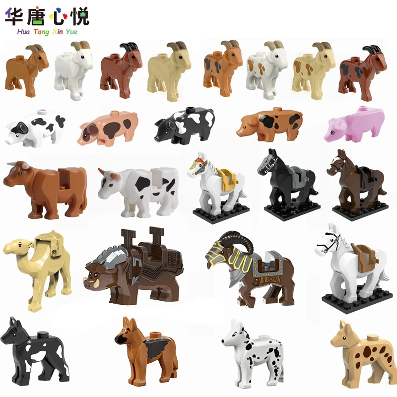 Animals Cute Sheep Goat Cow Pig Dog Chicken Livestock Figures MOC Building Blocks Toys for Children Gifts DIY Toy Animal Part