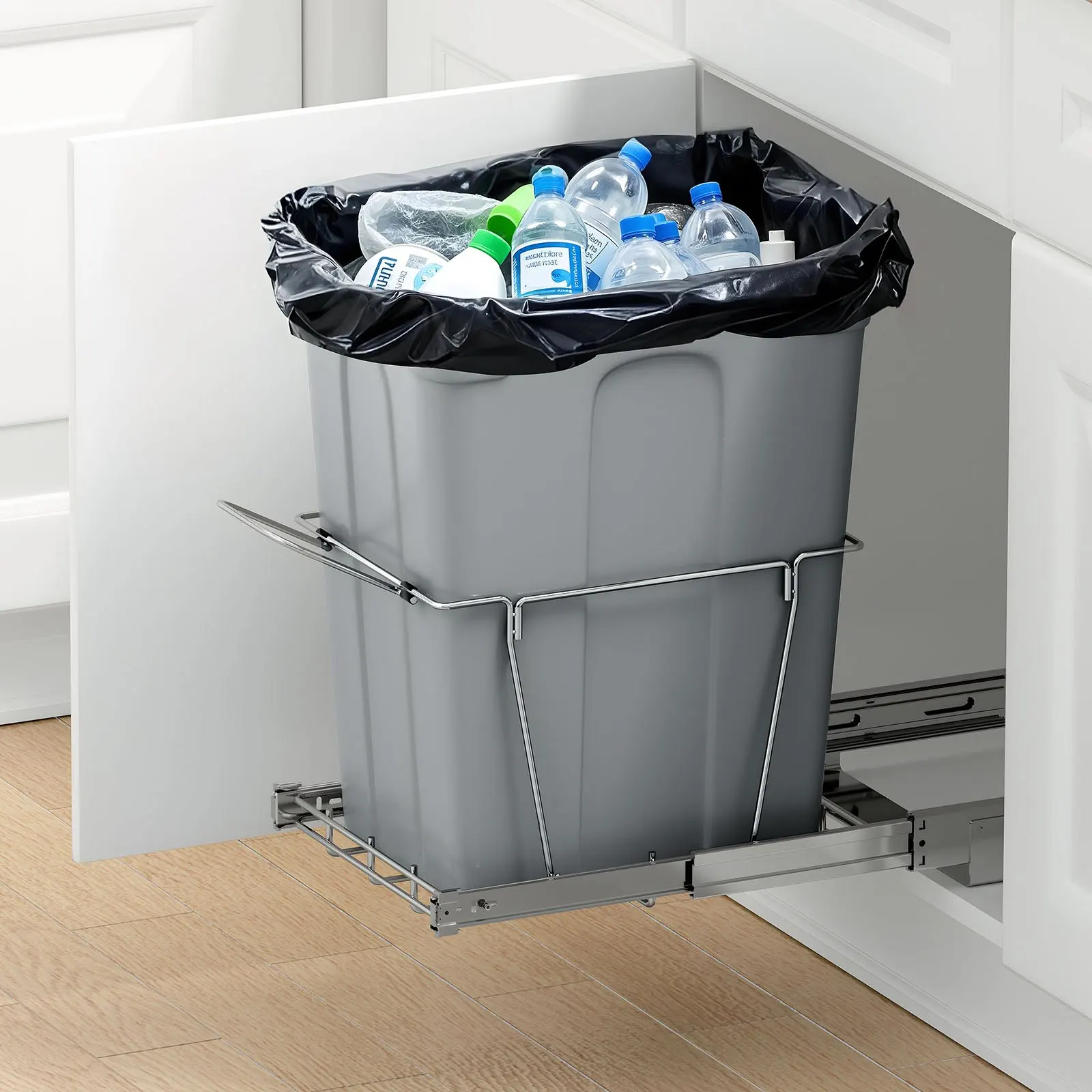 

35QT Pullout Waste Container Under Cabinet Kitchen Garbage Bin Trash Can