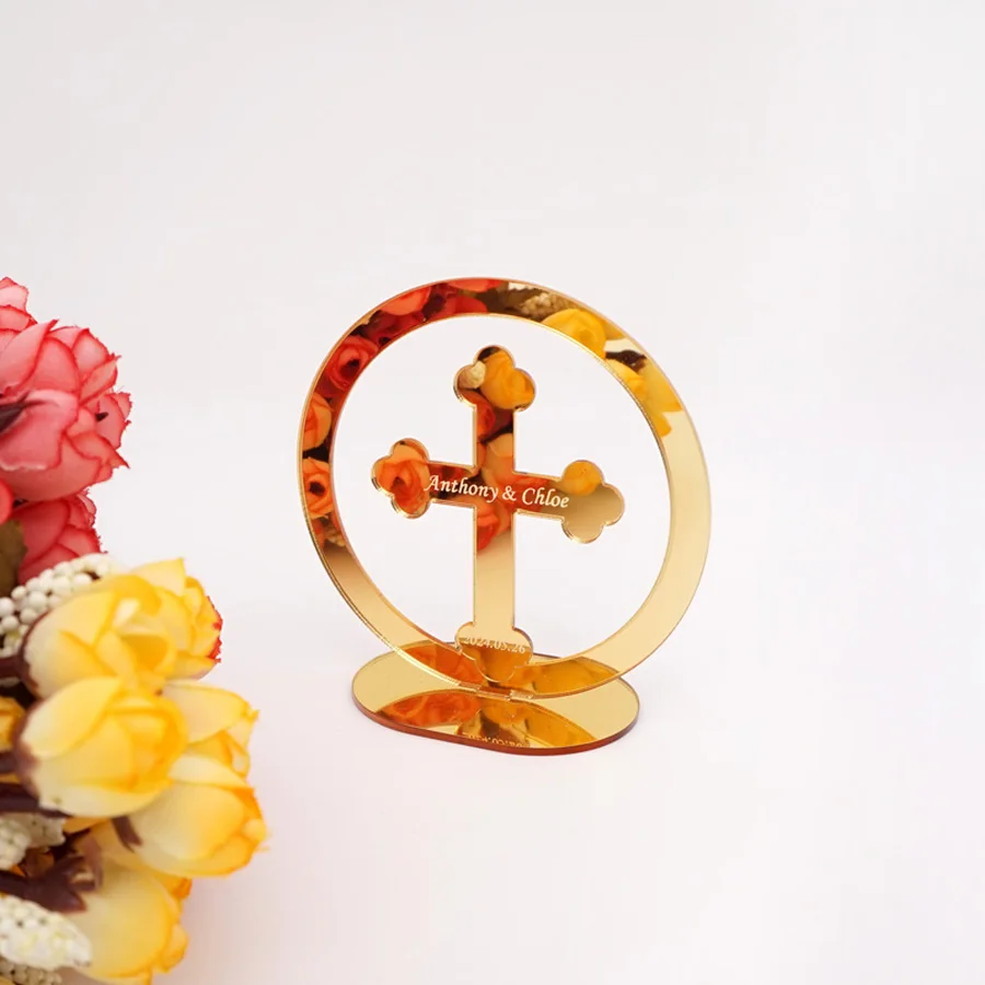 20pcs Personalized Freestanding Cross Custom 10cm Name Table Tray Lords Prayer Christening Baptism Party Favors Decor Guest Gift