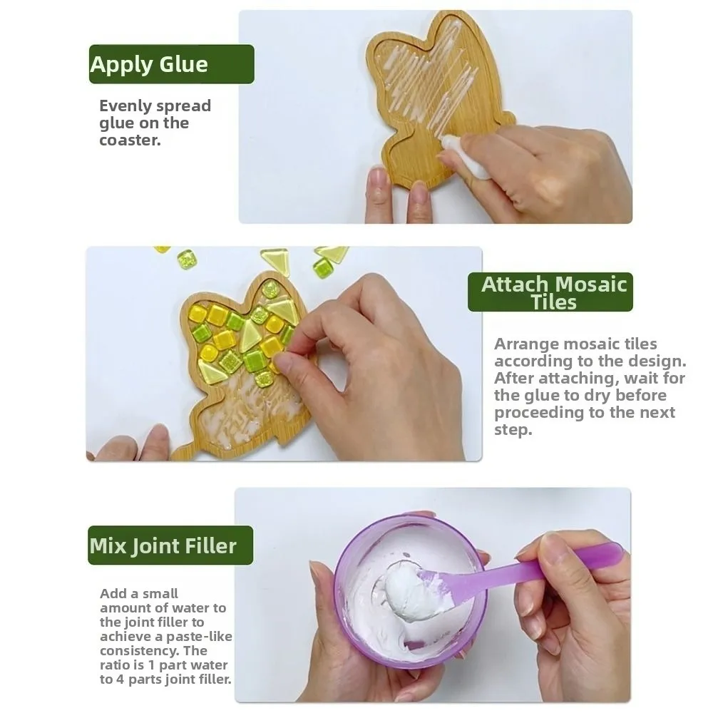 Mixed Color DIY Mosaic Coaster Glass Mosaic Bamboo Coaster Making Kit Butterfly Shape Heat-resistant Drinking Cup Pad