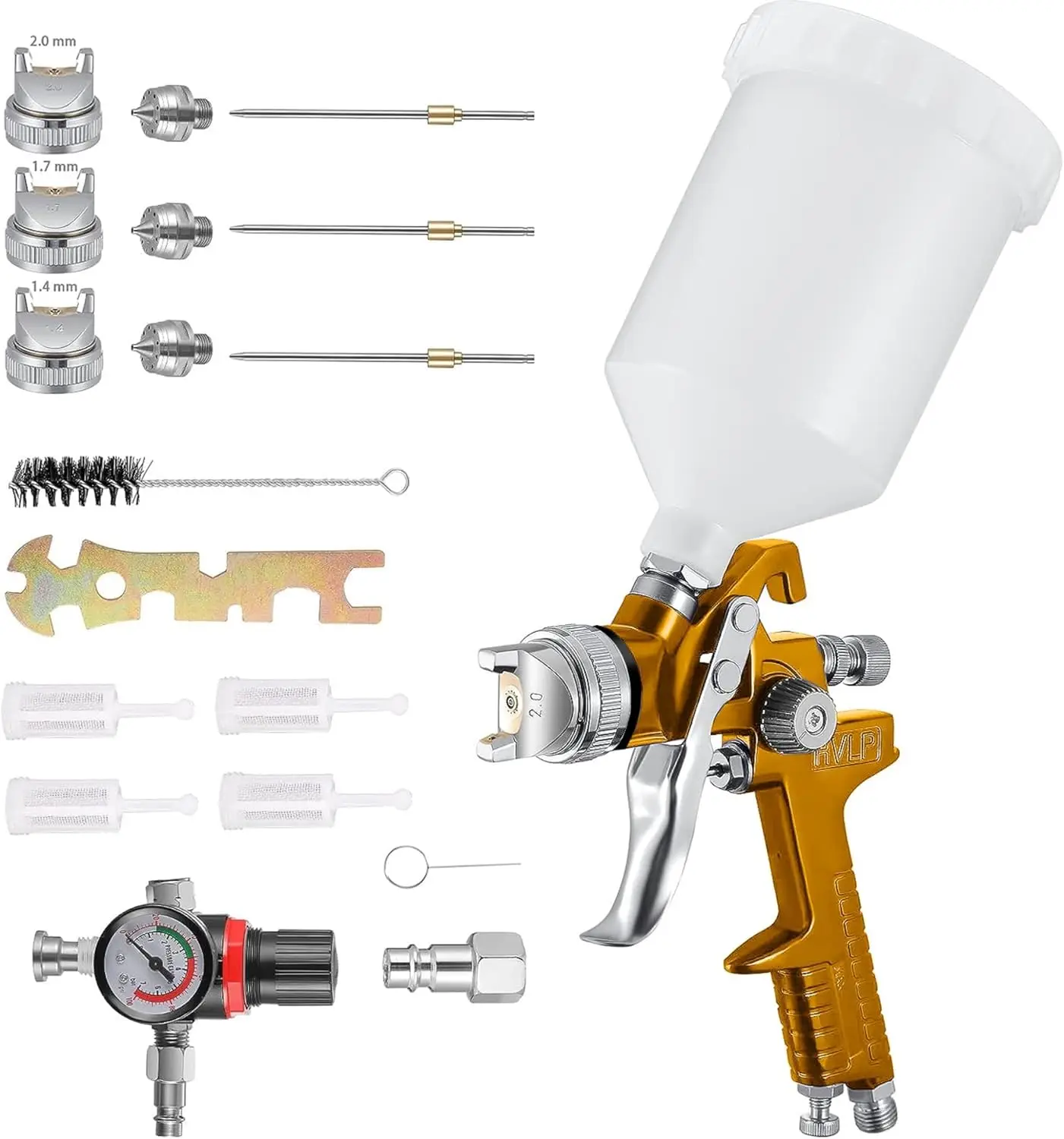 HVLP spray gun spray paint machine with 1.4mm, 1.7mm, 2.0mm nozzles, 600ml cup, vehicle and car fence paint tools