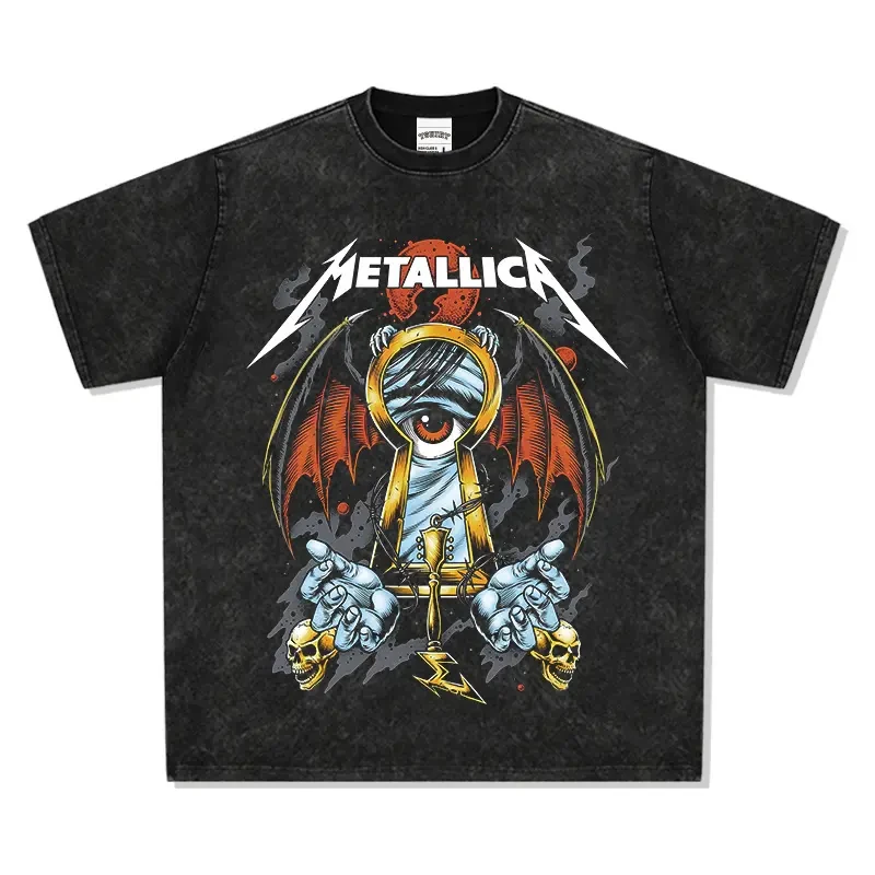 

2025 New Washed Short-sleeved T-shirt with A Round Neck By The Rock, Hip-hop and Heavy Metal Band METALLICA