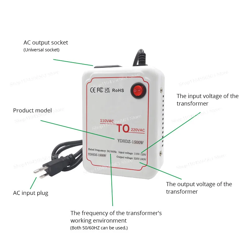 Transformadores conversores de tensão de 1500W Cobre puro 110V a 220V AC Power Step Up 220V a 110V Step Down Transform Adapter