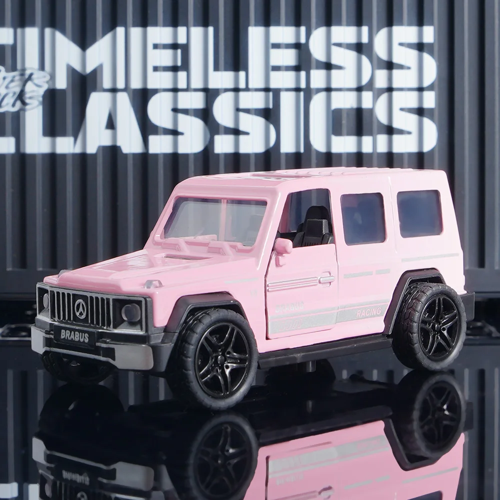 

1:43 Scale Die-Cast G-Class Brabus Model Car, Pink Pull-Back SUV with Openable Doors & Spare Tire, Realistic Off-Road Vehicle