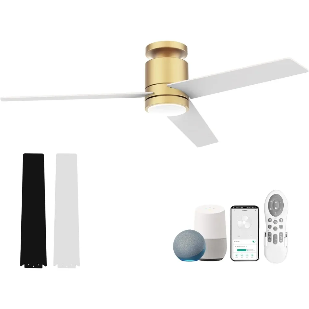 

52 inch intelligent embedded ceiling fan with remote control light, quiet DC motor, outdoor and indoor slim ceiling fan,