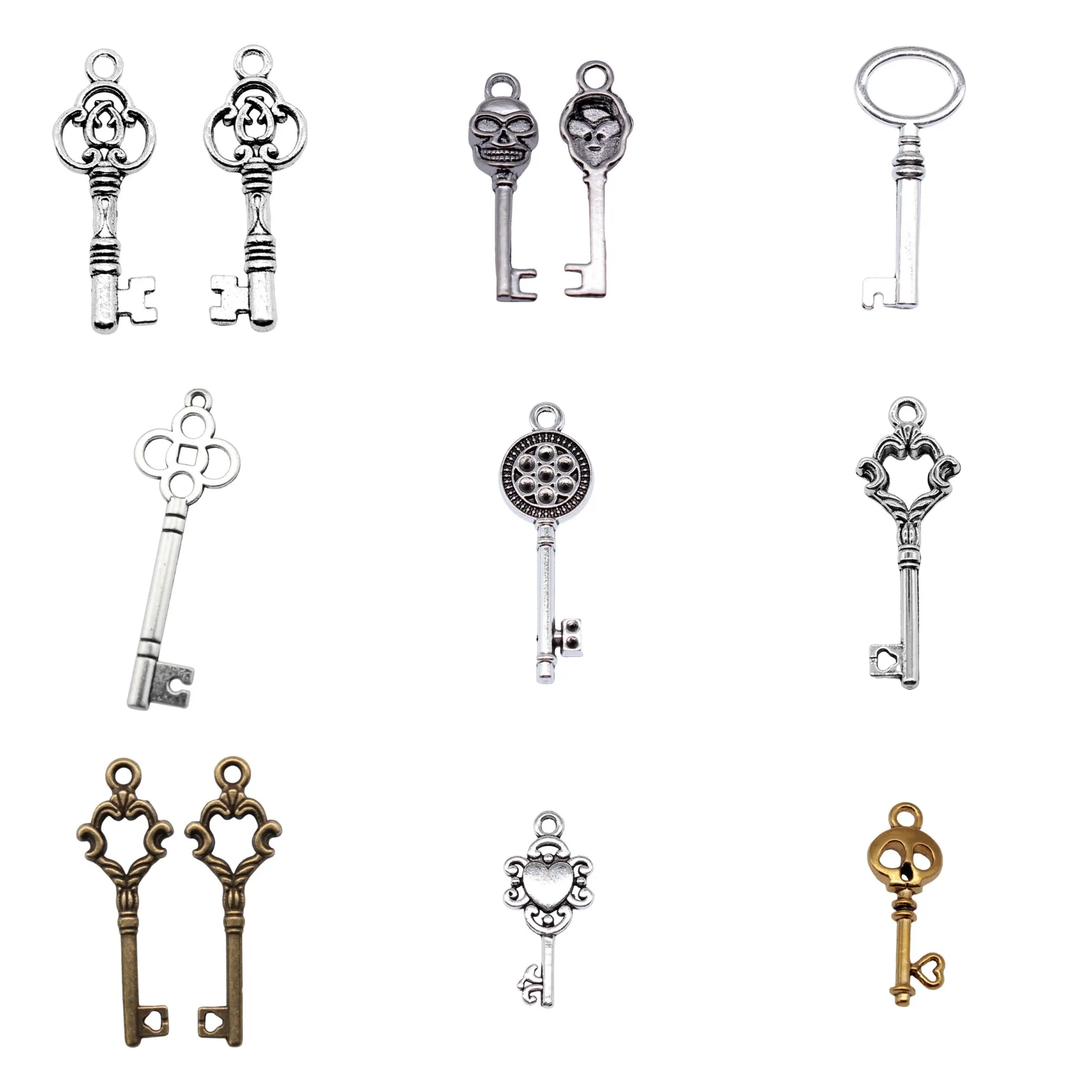 Antique Silver Color Heart Key Matching Love Charms Pendant Couple For Necklace Bracelet Earring DIY Jewelry Findings