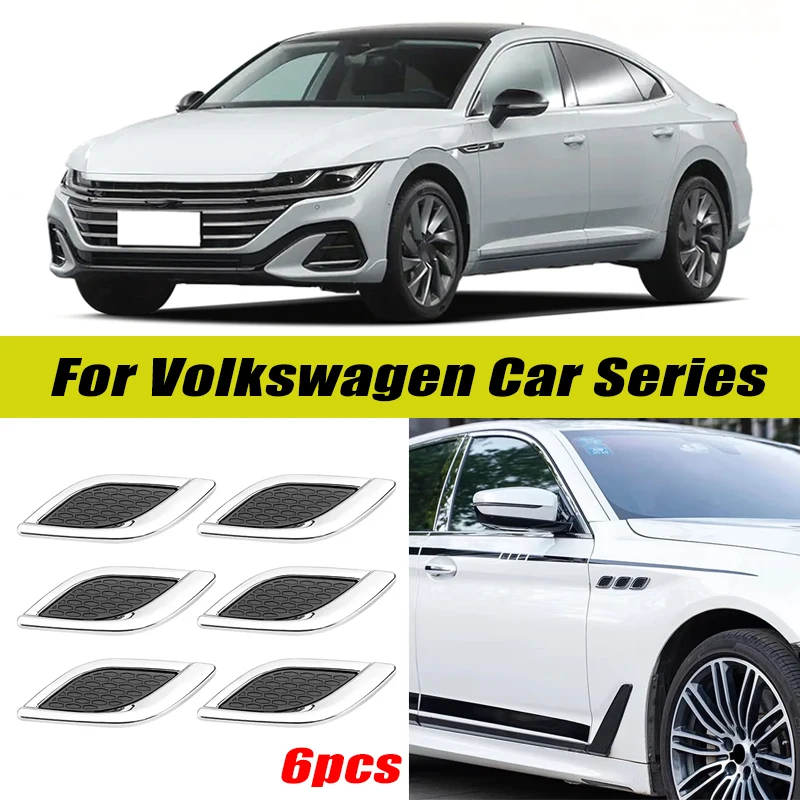 6Pcs Chrome / Black 3D Car Side Fender Air Vent Hood Scoop Outlet Cover Decorative Trim For Volkswagen Car Series