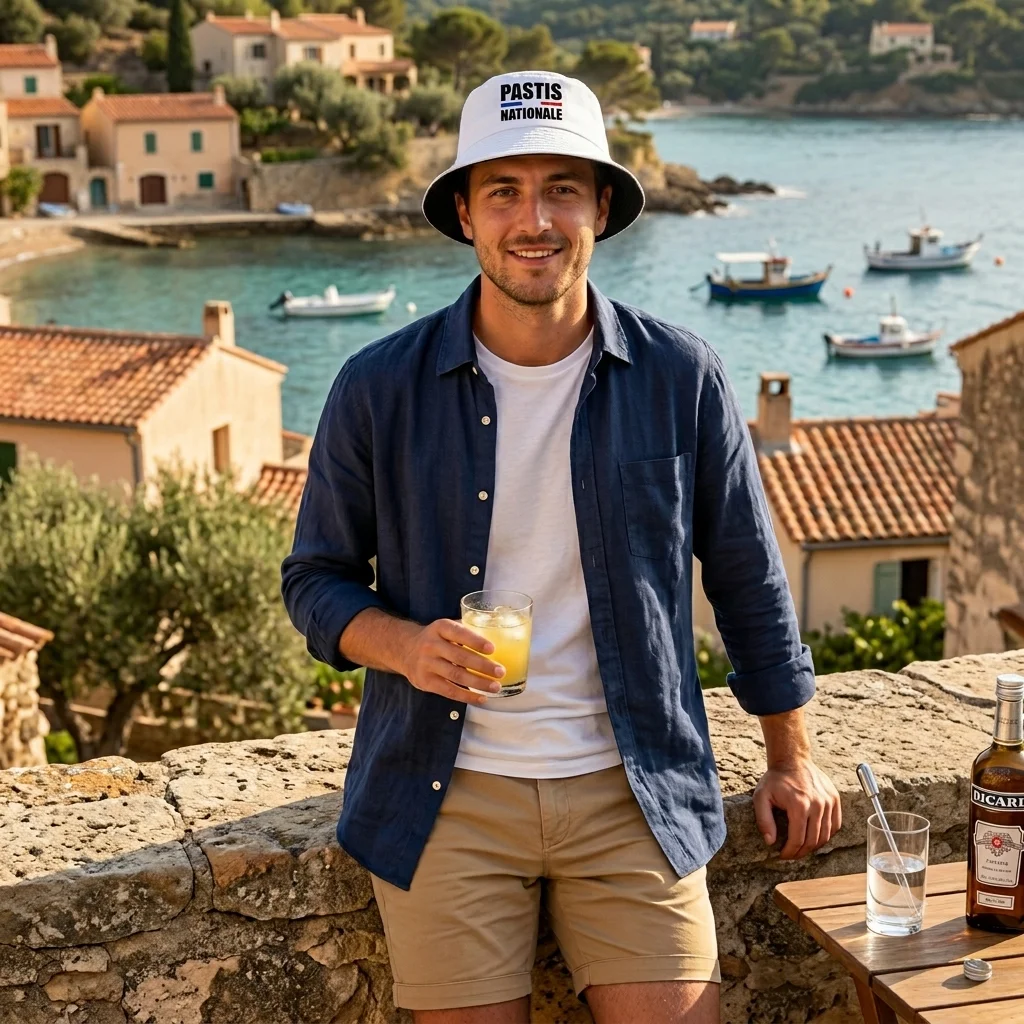 Pastis Nationale Print Reversible Bucket Hat Men Women Summer Cotton Sun Cap Double-Sided Wear French Alcohol Panama Bob Hat