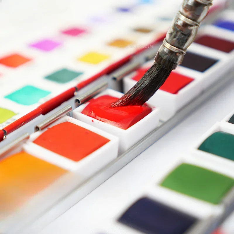 Martini 24 Color Solid Watercolor Pigment Large Capacity Portable Iron Box Set Art Students Creative Painting Filler Materials