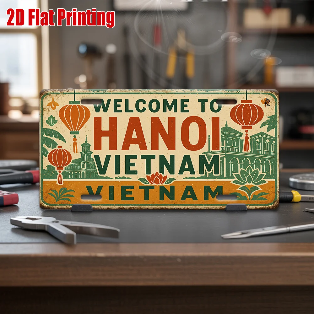 Plaque de signalisation vintage en métal durable AL Bienvenue à Hanoi, Vietnam - Décoration murale pour la maison, le bureau, le bar, la cave des hommes