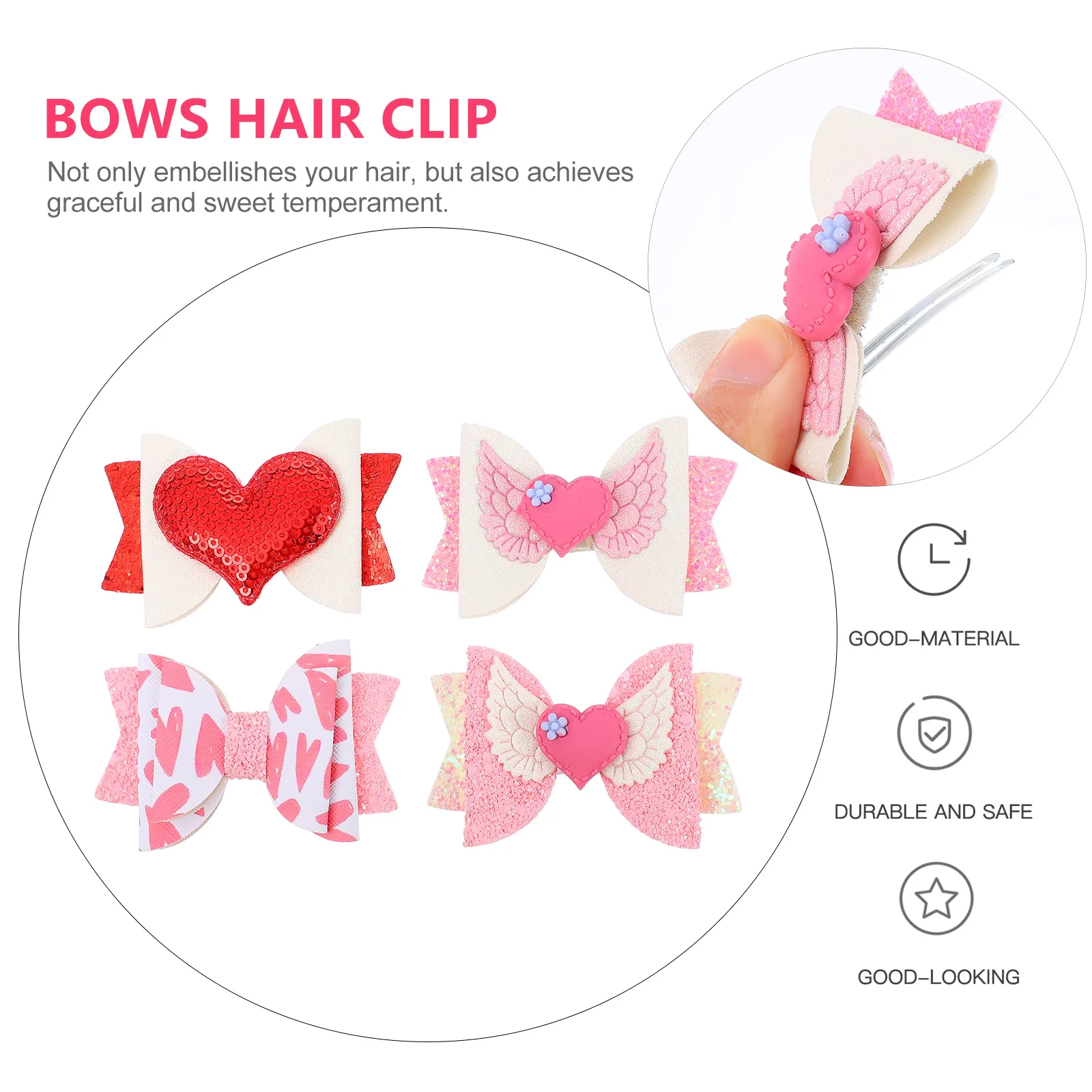 

4Pcs Heart Bows Heart Barrettes Hair Clamp Ribbon Decoration Valentine Day Non Woven Fabric Bows Hair Holder Accessories